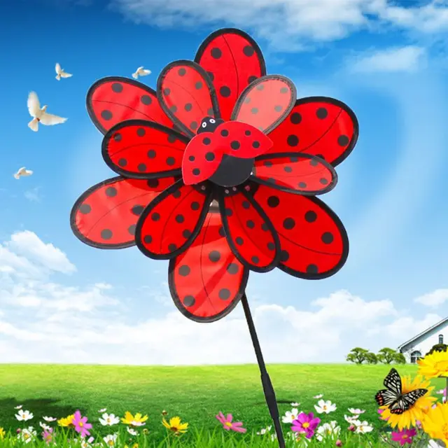 OOTDTY Kids Double Layer Ladybug Windmill Wind Spinner Pinwheel Home Garden Yard Decoration Outdoor Baby Toys 1