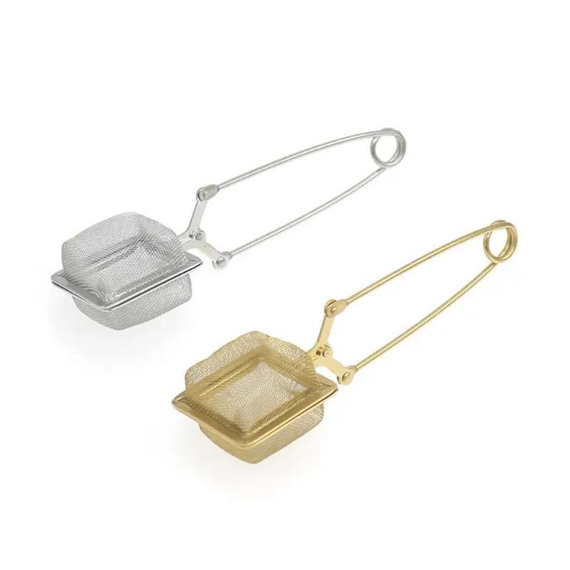 Ситечко для чая квадратной формы с ручкой и сеткой для заваривания листьев, фиксирующие фильтры, сохраняющие чайные листья в фильтре