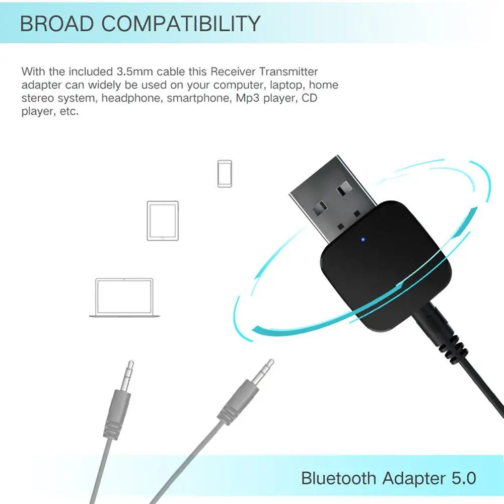 Bluetooth 5,0 адаптер 2-в-1 AUX беспроводной адаптер приемник передатчик широкие Совместимость Управление диапазон до 10 м