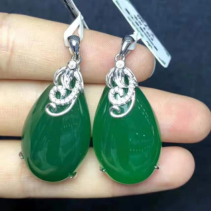 Natural S925 silver inlaid jade necklace pendant