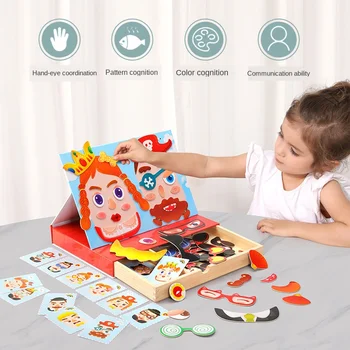 

100+Pcs Wooden Magnetic Puzzle Toys Children 3D Puzzle Figure/Animals/ Vehicle /Circus Drawing Board 5 Styles Learning Wood Toys