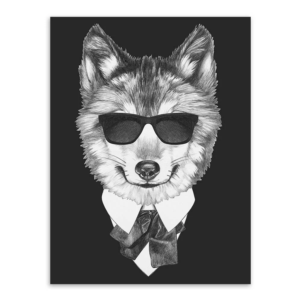 Modern Abstract Black White Vintage Italy Mafia Animals Dog Canvas