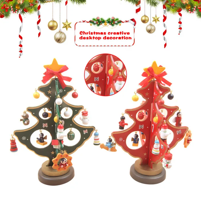 Cute Wooden Mini Christmas Tree Ornaments Kids Gift Toys for Christmas Party Kindergarten Decoration QP2