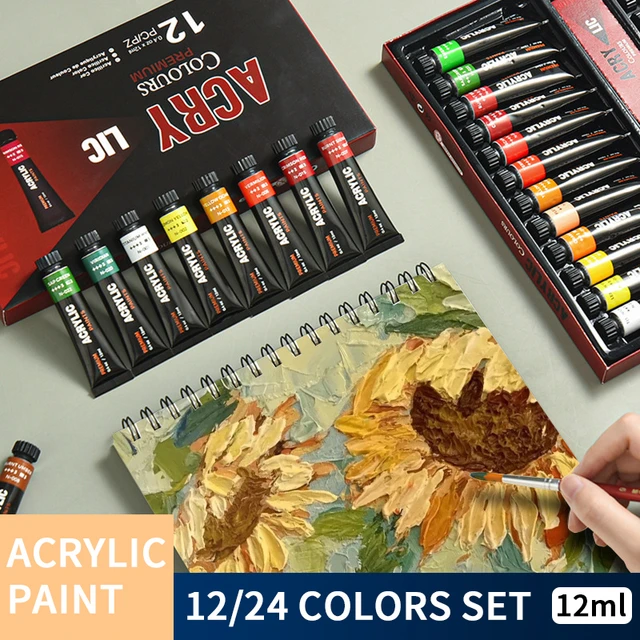 12 24 Colors Fabric Paint Set for Clothes with 6 Brushes, 1  Palette,Permanent Textile Puffy