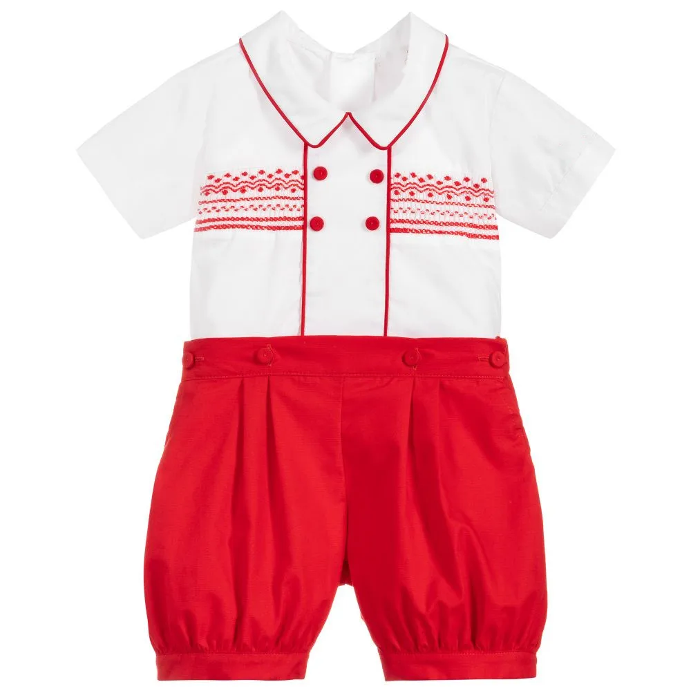 ToddlerBoysBoutiqueClothesSetBabyHandSmockedSuitChildrenWhite
