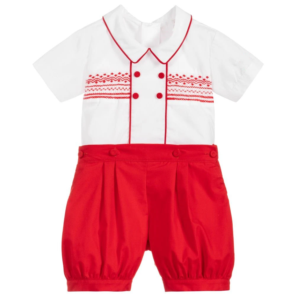 Toddler Boys Boutique Clothes Set Baby Hand Smocked Suit Children White