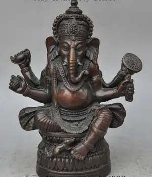 

tibet buddhism fane bronze 4 arms Elephant Jambhala wealth god mouse statue