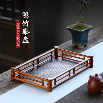 

Chang tao 】 brown thick bamboo household tea tray manually place receive frame hidden bamboo plate