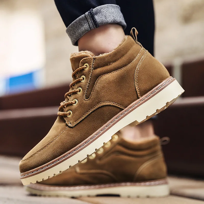 Warm Winter Men Boots Genuine Leather Ankle Boots Men Winter Work Shoes Fur Snow for Botas 452
