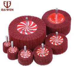 Tampon à Récurer De Meulage tête De Ponçage Roue à Lamelles Non tissée Monté En Fiber De Nylon Roue de Brosse de Polissage 6mm Tige 2/10/20Pcs 