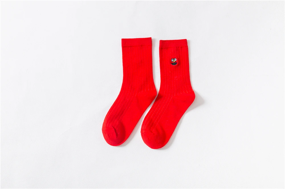 Кавайные модные забавные носки-трубы средней высоты с вышивкой ярких цветов, мягкие теплые зимние хлопковые носки, рождественский подарок
