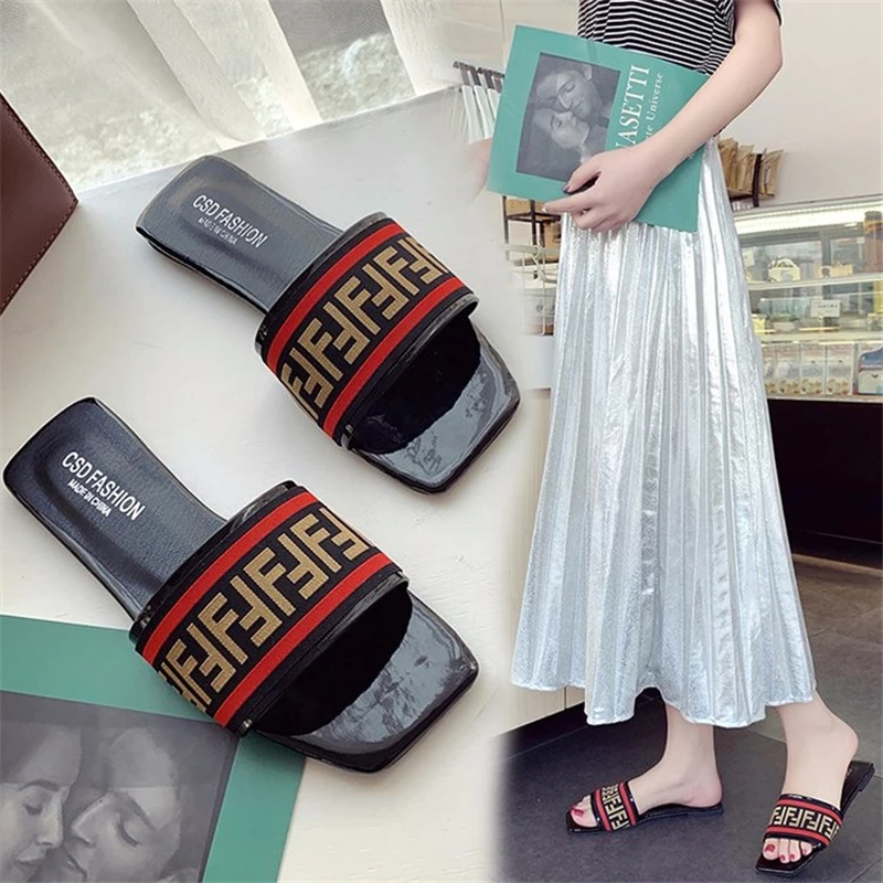 

Hot selling 2019 Rome Summer Home Indoor Color matching Slipper Women slides non-slip Flat Slippers top quality black White