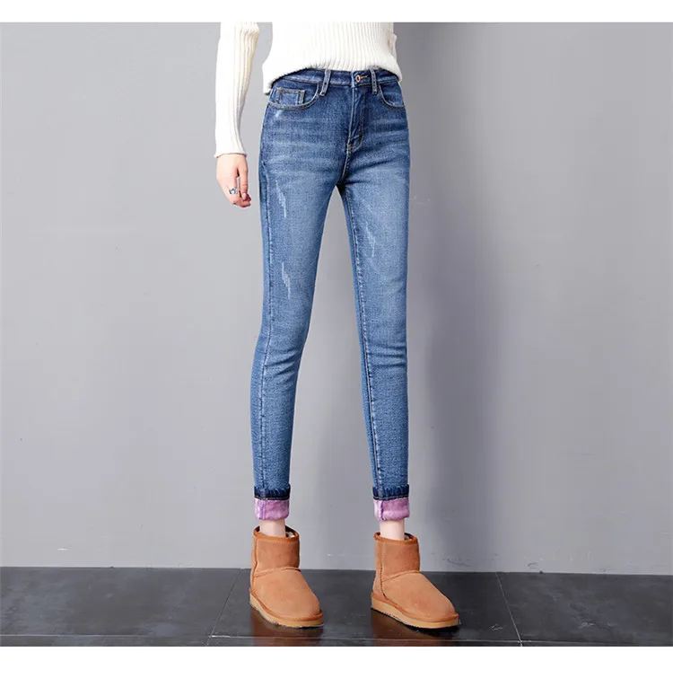 white jeans Winter Female Thick Plus Velvet Fleece Warm Women Skinny Jeans trousers High waist Stretch Denim Pencil Pants Plus size hollister jeans