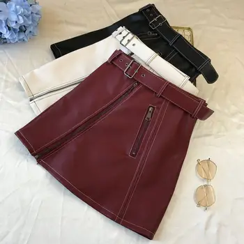 

2019 Autumn Winter Women Skirt PU Leather Sexy Mini Skirt With Pockets Zipper A-line Package Hip High Waist Women Clothing