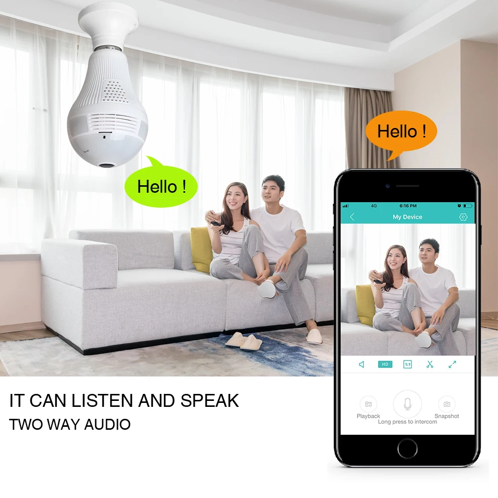 360 ° панорамная WiFi камера светодиодный светильник лампа беспроводная домашняя