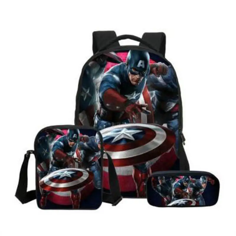

3pcs/set Men&Women Backpack School Bags Avengers Printing Cool Mochila With Shoulder Bag For Teenagers Boys Travel Bag Rucksacks