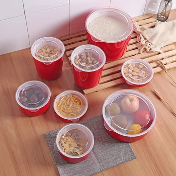 

High Quality Round Red Sealed Can Double Color Exquisite Food Storage Jar Fresh Box Set Manufacturers Supply plastic container