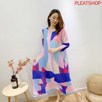 

MIYAKE Pleated New Summer European Fashion Large Size Dress Slim Printed Vestido De Mujer Robes Robe Femme Pleats Vestidos