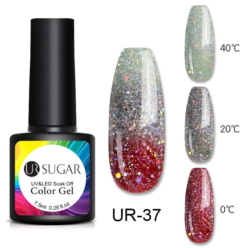 new37 Ur Sugar 7,5 мл термальный блеск замачиваемый УФ-гель голографический лак температура меняющий цвет Лак Гель-лак для ногтей Декор - Цвет: new37