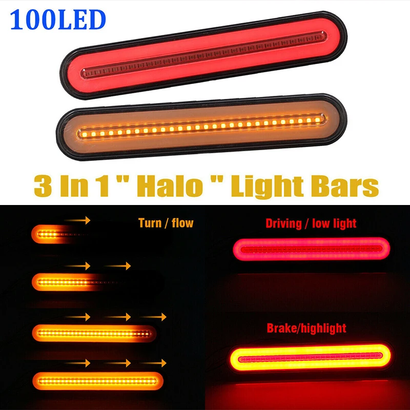 

2pcs 3 In 1 Design Neon LED RV Trailer Truck Stop Flowing Turn Signal Brake Rear Tail Light Waterproof