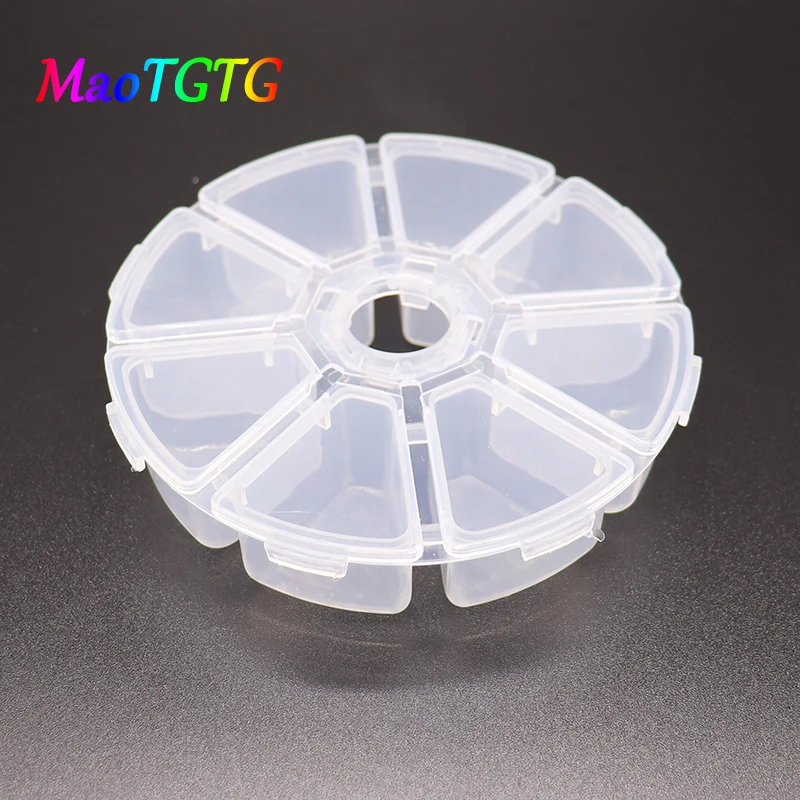 

Round 8 Grid Transparent Plastic Storage Box For Jewelry Bead Screw Shaped Drill Rhinestone Organizer Display Storage Wholesale