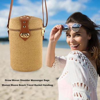 

Beach Travel Shoulder Messenger Bags Fashion Woven Bucket Women Weave Handbags for Outdoor Shopping Traveling Ornaments