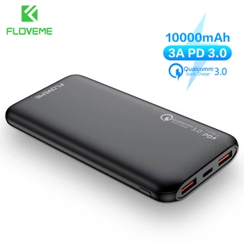 

FLOVEME QC 3.0 Power Bank 10000mAh External Battery Charger Poverbank PD Fast Quick Charge Powerbank for Xiaomi Mi iPhone