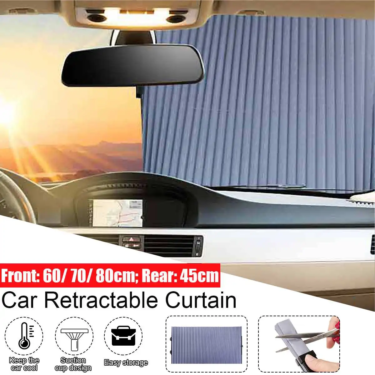 

Automatic Car Windshield Retractable Set Folding Car Sunshade Cover Reflective Film Curtains Anti-UV Sun Shade 60cm/70cm/80cm