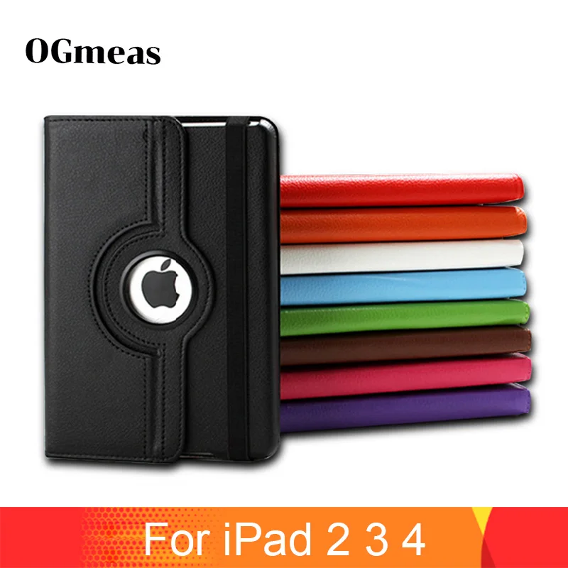 

360 Degrees Rotating PU Leather Flip Cover Case for iPad 2 3 4 Case Stand Cases Smart Tablet A1395 A1396 A1416 A1430 A1458 A1460