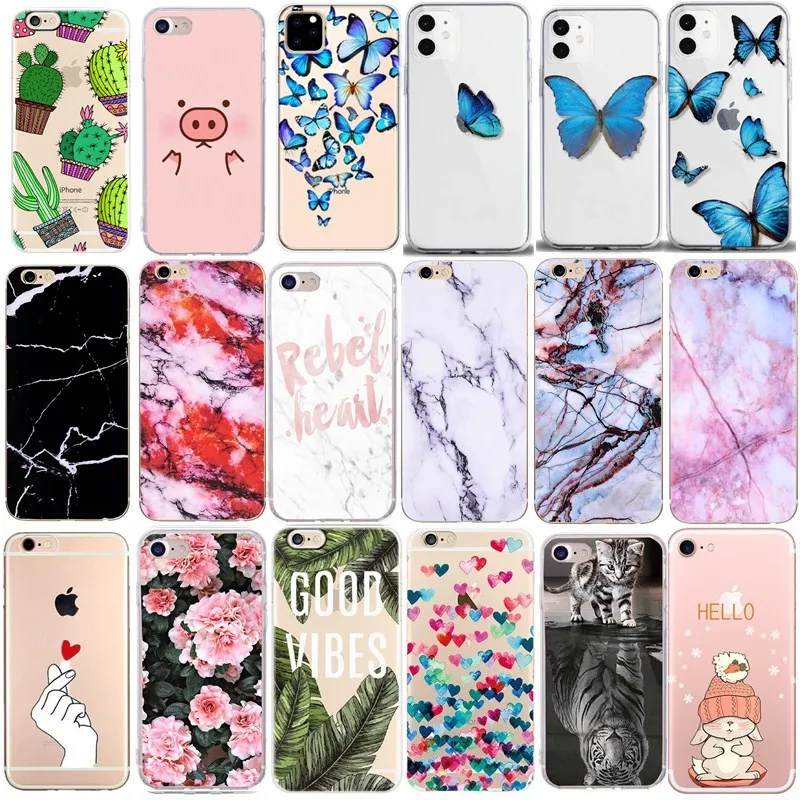 Мультяшный чехол для телефона IPhone 6s 6 7 8 Plus 5 5s 5se SE 2020 Чехлы мраморный силиконовый