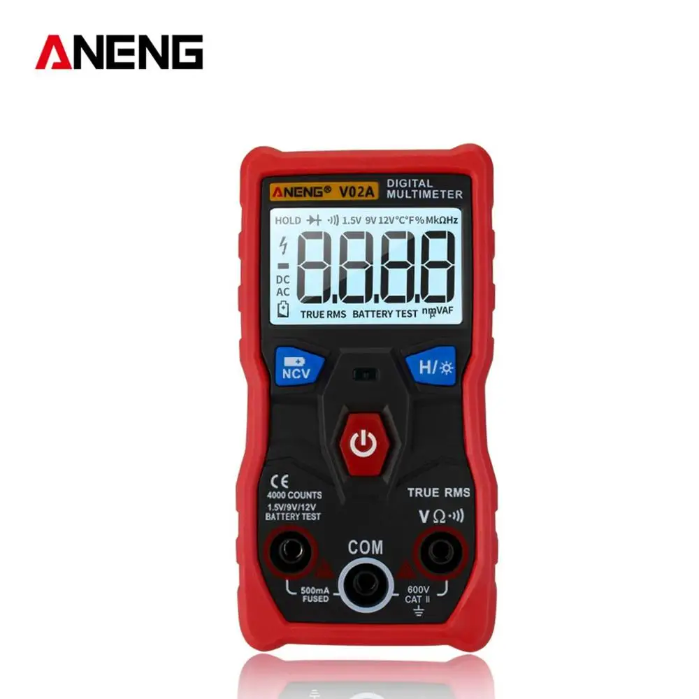 Aneng V02A мультиметр для передачи данных Ncv цифровой ЖК-дисплей Вольтметр переменного/постоянного тока Автоматический диапазон диодное Сопротивление Частота Емкость Тестер - Цвет: red