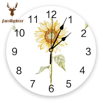 

Sunflower Watercolor White PVC Wall Clock Modern Design Home Decor Bedroom Silent Oclock Watch Wall For Living Room