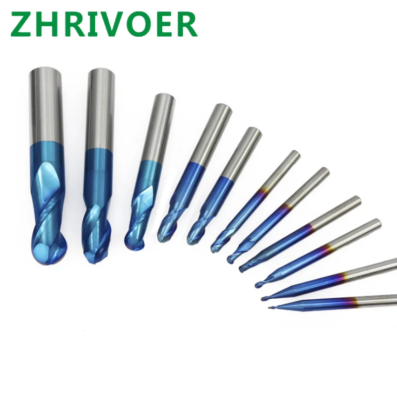 2-edge ball milling cutter with tungsten steel ball head coated with blue carbide endmill