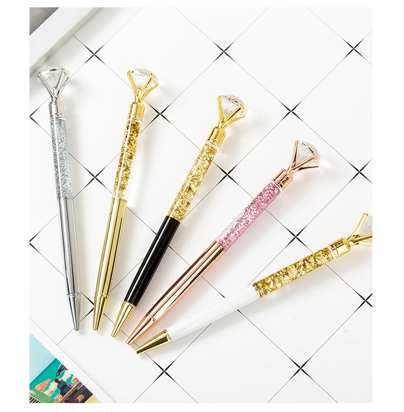 Creative Gold Powder Diamond Ballpoint Pen Oiled Metal Pen Advertising Gift Pen Custom Logo School Office Stationery Wholesale