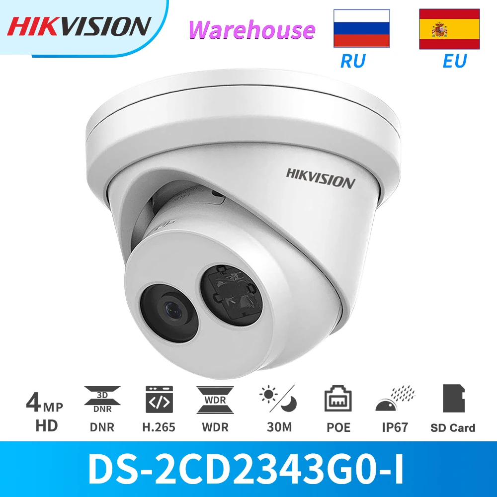 Hikvison IP Camera 4MP IR PoE Dome DS-2CD2343G0-I CCTV Security Cameras Outdoor IP67 With SD Card Slot Motion Detection Onvif