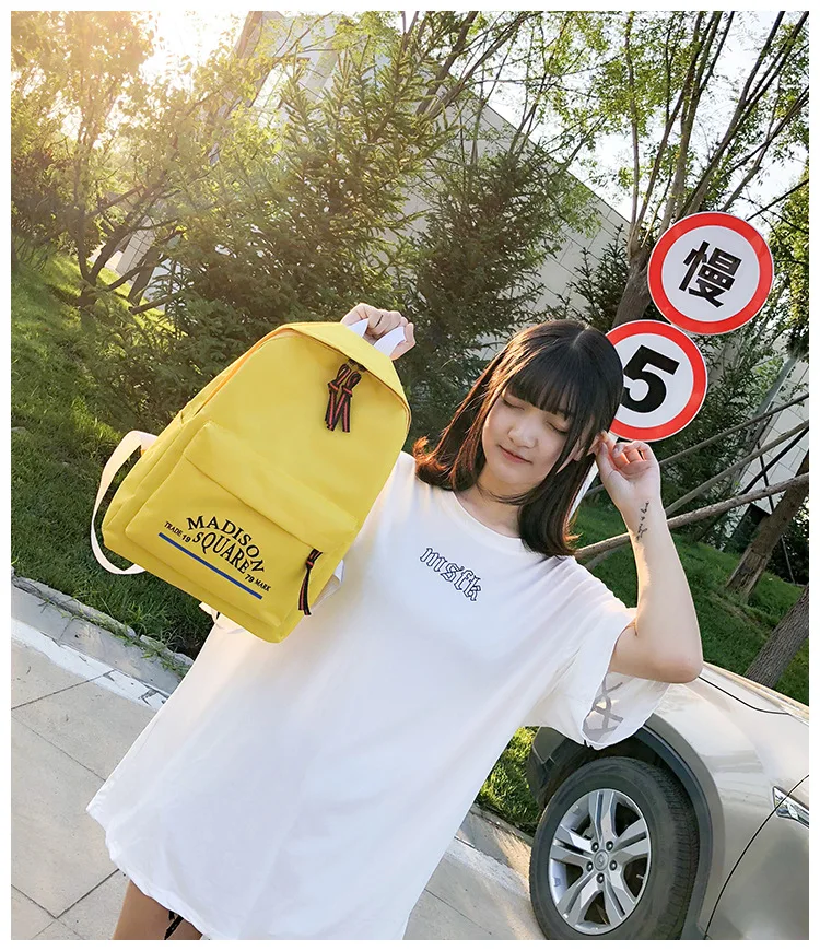 New Style College Canvas Backpack Korean-style Trendy Pure Color Backpack Men And Women High School Schoolbag