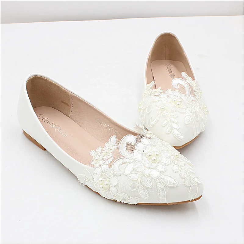 Sorbern Womens Flat Wedding Shoes Ballet Lace Appliques Cute Beaded