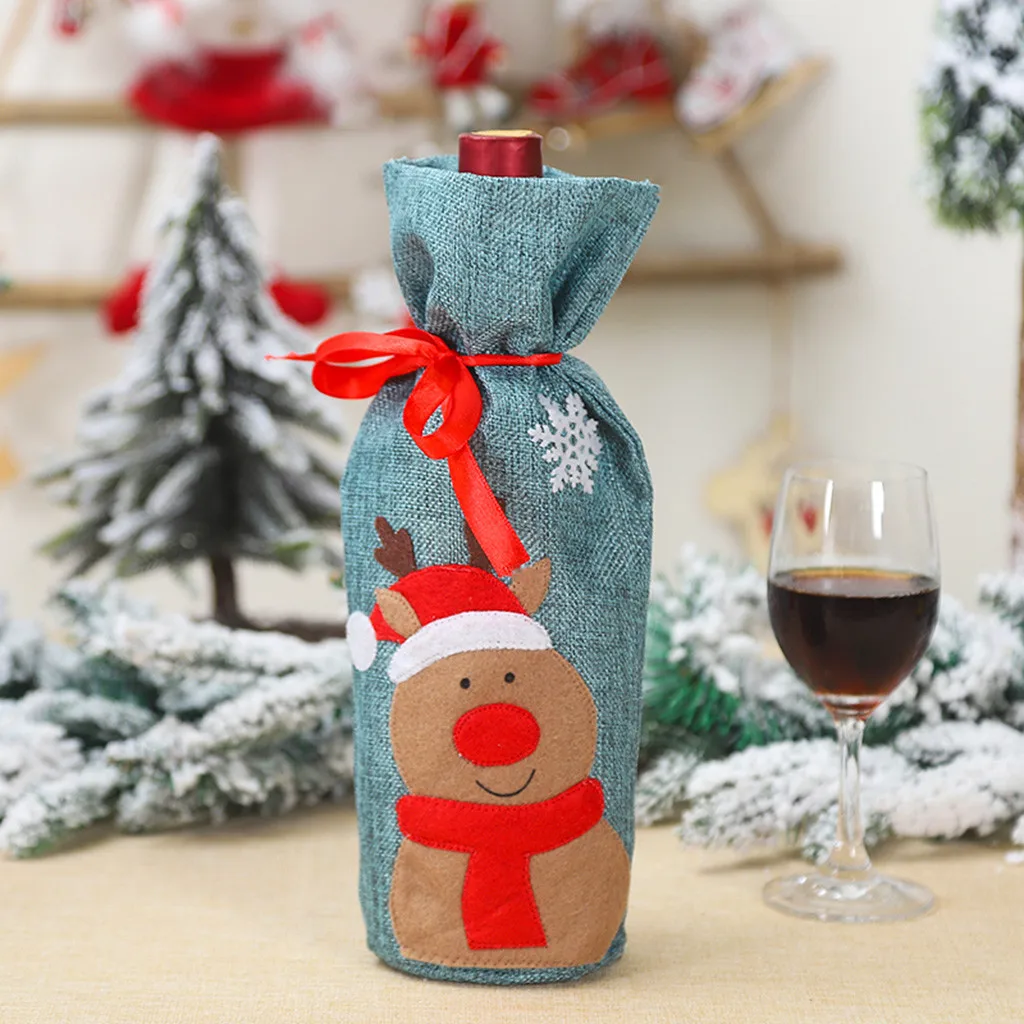 Рождественская бутылка вина мешок пушистый Ткань Снеговик с Санта-Клаусом и оленем крышка бутылки вина для дома Бар Pokrowiec Na Wino рождественские бутылочные крышки