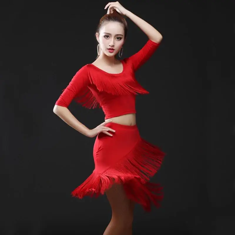 

New ballroom dance top+Tassel skirt suit performance Latin Dance Dress Professional Sumba Dancing Stage tango Cha Cha costumes