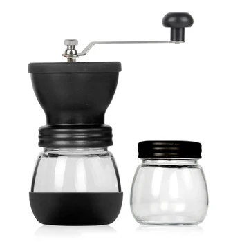 

Manual Ceramic Burr Coffee Bean Grinder with Fortified Glass Storage Jar Durable Cafe Bean Mill Coffee Maker Kitchen Tools
