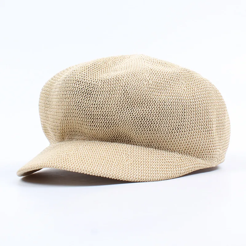 Sparsil Ladies Fashion Elegant Octagonal Cap Travel Sun Visor Mesh Strawed Hat Simple Comfortable Breathable Beret Hats - Цвет: Beige