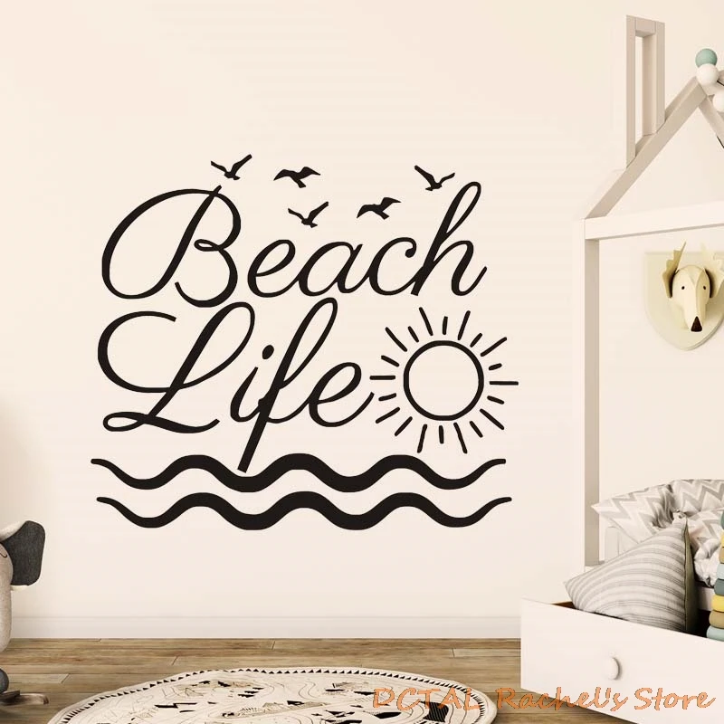 Seashore Beach Life Sticker Home Decor Seagull Wording Vinyl Decal