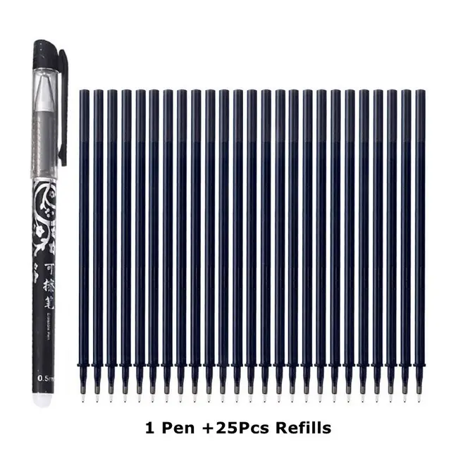 Erasable Pen Set 0.5mm Needle Bullet Tip Gel Ink Pens Refills Rods write erase Washable Handle for School Office Supplies 1 pen 25 refills C
