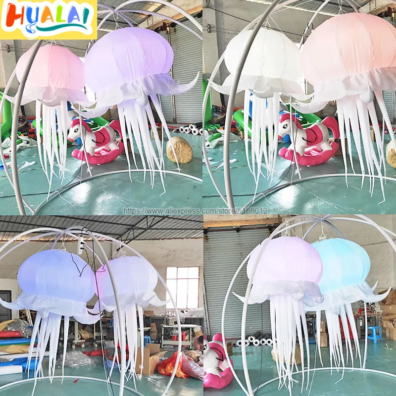

white hanging inflatable jellyfish balloon with led lighting blower for shopping mall concert nightclub wedding party events