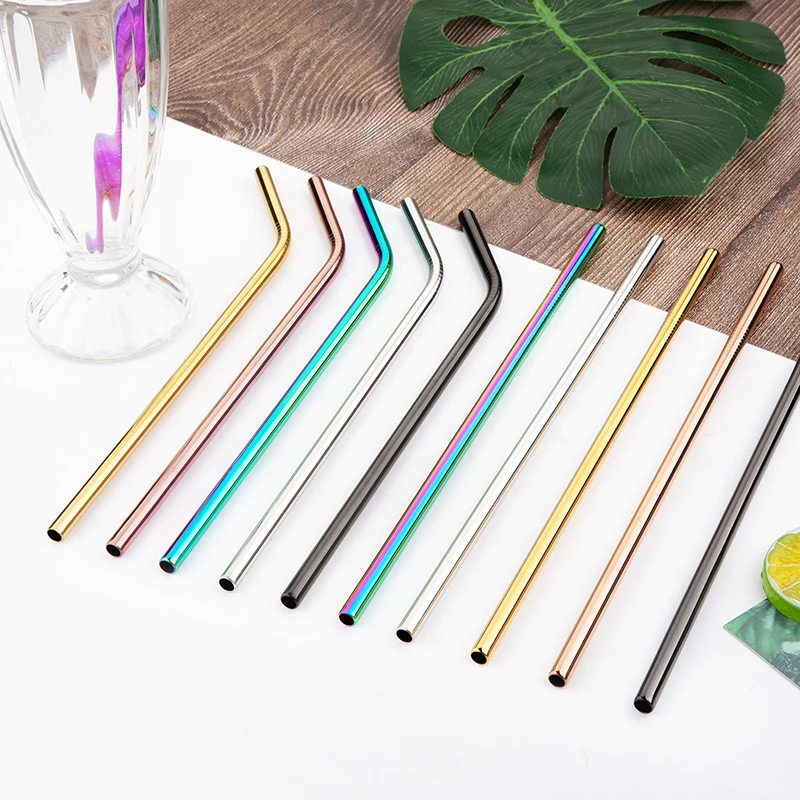 Metal Straw 100pcs/lot Reusable Stainless Steel Straw E-co Friendly Drinking Tubules 267mm*6mm Straight Bent Straws For Drink