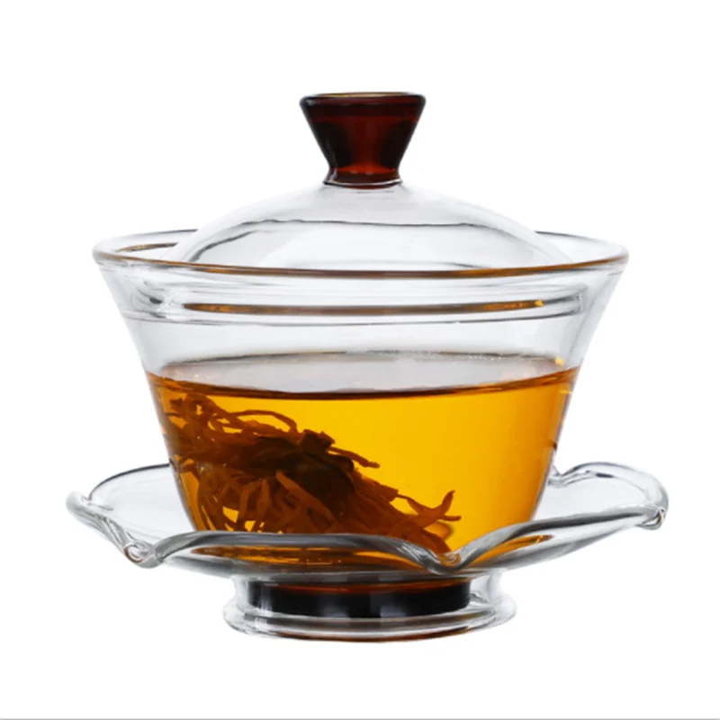 150 мл стеклянная чайная чашка с блюдцем с крышкой Gongfu Цветочная чайная чашка B006