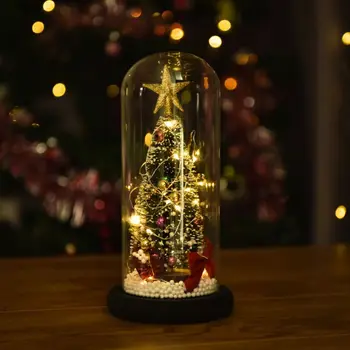 

Christmas Tree With LED Light In A Glass Dome On A Wooden Base For Christmas Valentine's Gifts LED Lamps