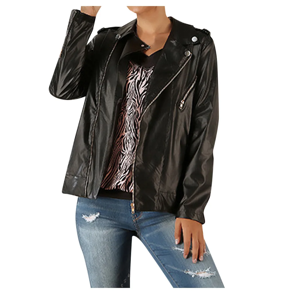 Кожаная куртка женская Мото рок искусственная с поясом jaquetas couro Casaco chaqueta mujer Ceinture