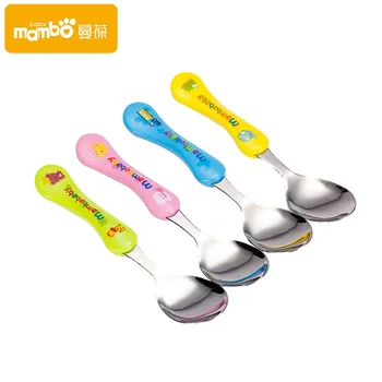 

Anti Hot Kids Spoon Solid Color Stainless Steel Baby Faltware Food Tea Spoons Coffee Tableware Dinnerware Daily Products for Kid