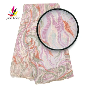 

African French Mesh Net Sequined Lace Fabric 2019 High Quality New Nigeria Sequins Fabrics For India Evening Party Dress XZ3016B